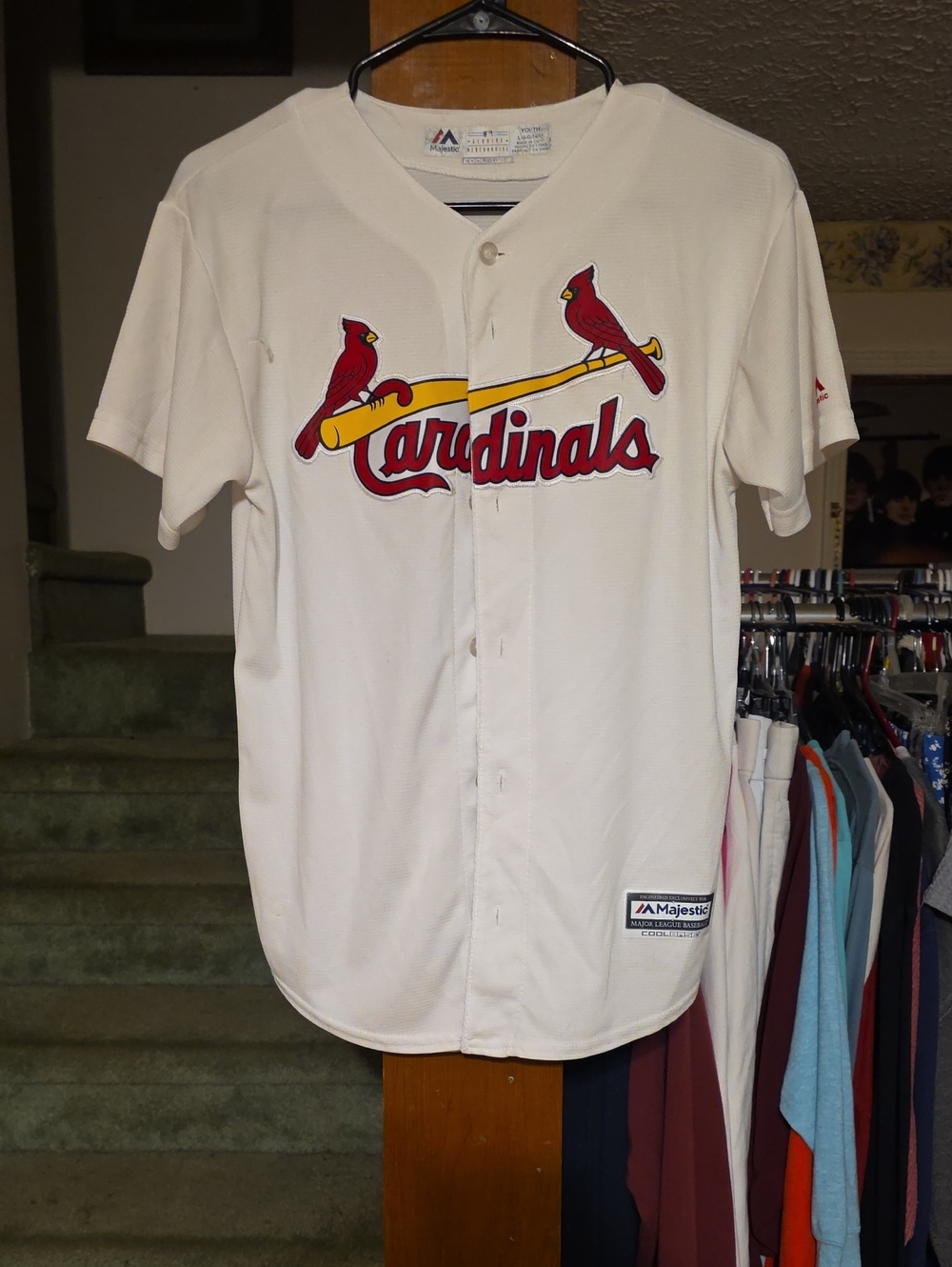Majestic St. Louis Cardinals White Button-Front Jersey with Red and Yellow Logo